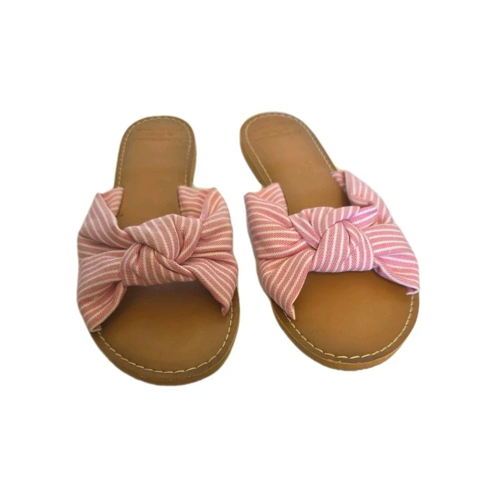 Abercrombie & Fitch Pink & White Striped‎ Knot Slide Sandals size 7